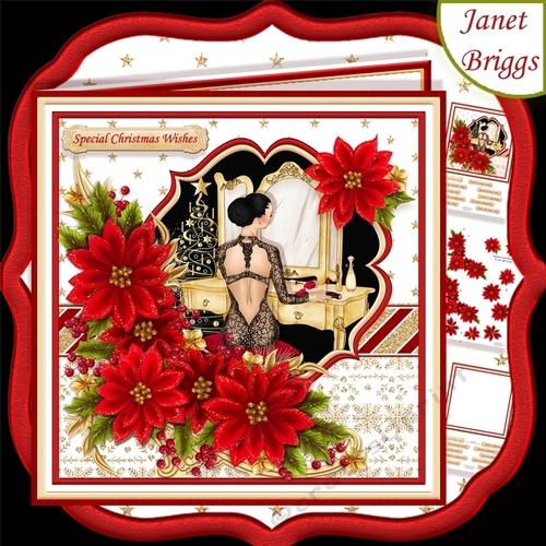 CHRISTMAS POINSETTIA & ELEGANT LADY 7.5 Decoupage & Insert Mini Kit