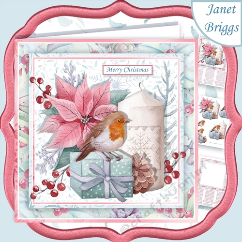 CHRISTMAS ROBIN POINSETTIA & CANDLE 7.5 Decoupage & Insert Kit