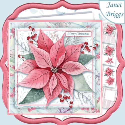 CHRISTMAS POINSETTIA & BERRIES 7.5 Large Decoupage & Insert Kit