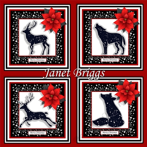 STARRY FOREST ANIMALS & POINSETTIA Christmas 7.5 Quick Cards Bumper Kit