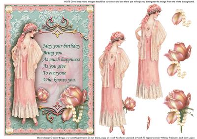 Vintage Lady in Peach Birthday Decoupage