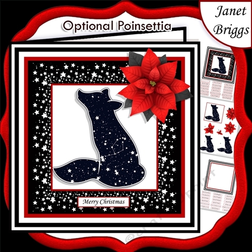 STARRY FOX & POINSETTIA Christmas or Birthday 7.5 Quick Card