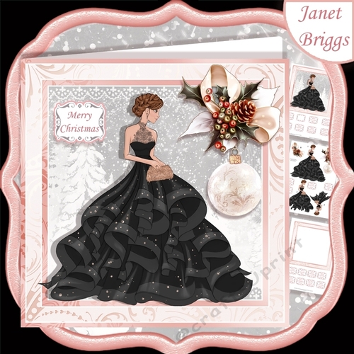 CHRISTMAS LADY IN BLACK EVENING DRESS 7.5 Decoupage & Insert Mini Kit