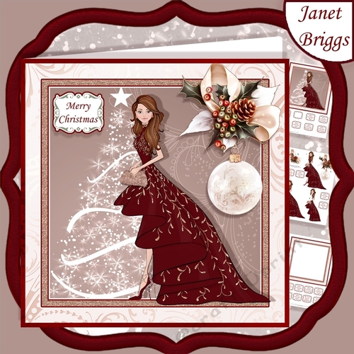 CHRISTMAS LADY IN RED EVENING DRESS 7.5 Decoupage & Insert Mini Kit