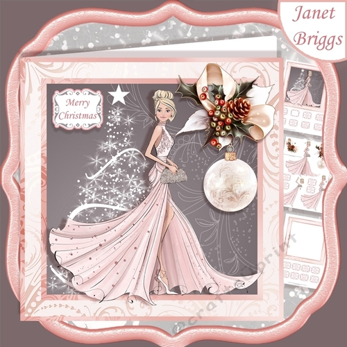 CHRISTMAS LADY IN PINK EVENING DRESS 7.5 Decoupage & Insert Mini Kit