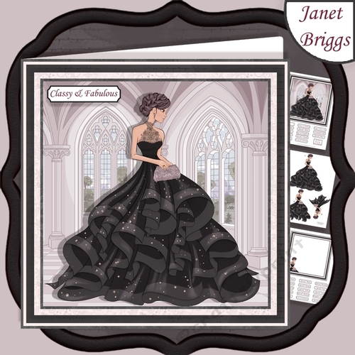 GLAMOROUS LADY BLACK DRESS 7.5 Decoupage & Insert Kit
