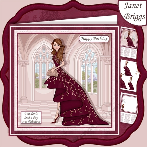 GLAMOROUS LADY PLUM DRESS 7.5 Decoupage & Insert Kit