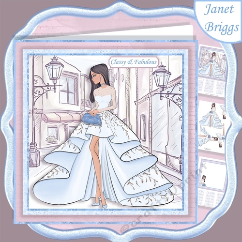GLAMOROUS LADY BLUE DRESS 7.5 Decoupage & Insert Kit