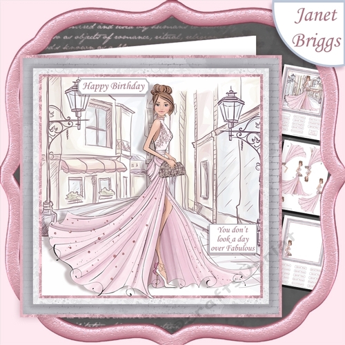 GLAMOROUS LADY PINK DRESS 7.5 Decoupage & Insert Kit