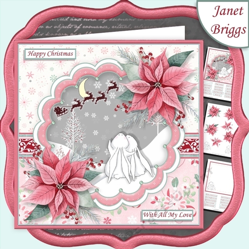 CHRISTMAS BUNNIES & POINSETTIA 7.5 Decoupage & Insert Mini Kit