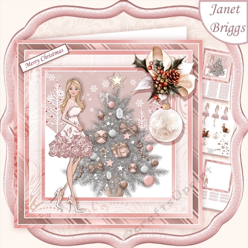 ROSE GOLD CHRISTMAS TREE & LADY 7.5 Decoupage & Insert Mini Kit