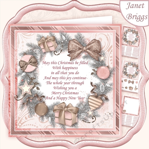 ROSE GOLD CHRISTMAS WREATH & VERSE 7.5 Decoupage & Insert Mini Kit