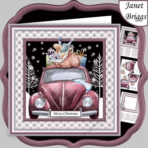 CHRISTMAS BEETLE CAR 7.5 Decoupage & Insert Mini Kit