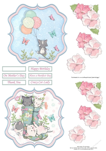 PLAYFUL KITTENS 6x6 Card Topper & Decoupage Sheet 2