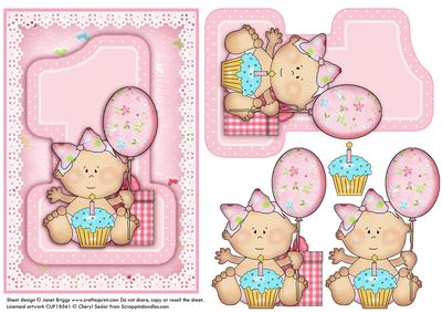 1st Birthday Girl Topper and Decoupage