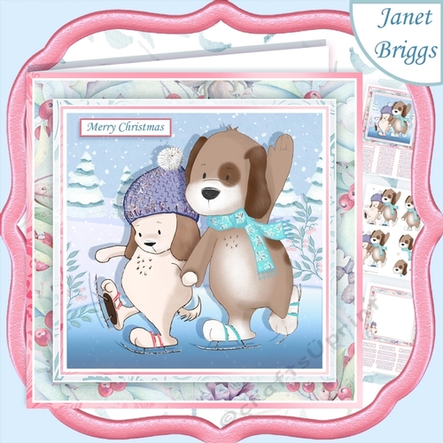 SKATING PUPS 7.5 Christmas Decoupage & Insert Mini Kit