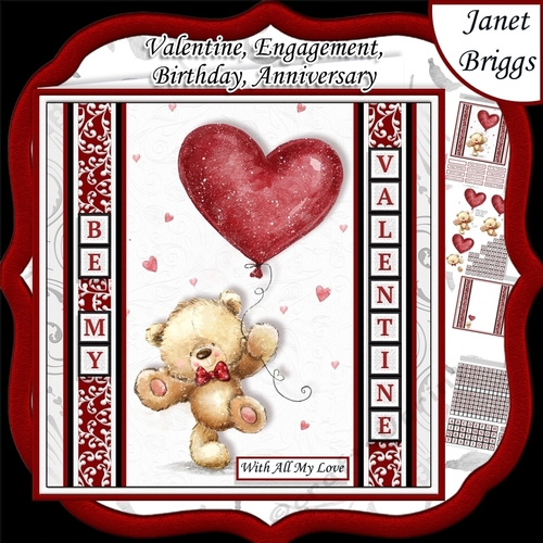 BEAR WITH HEART BALLOON 7.5 Decoupage Easy Cut Words & Alphabet Mini Kit
