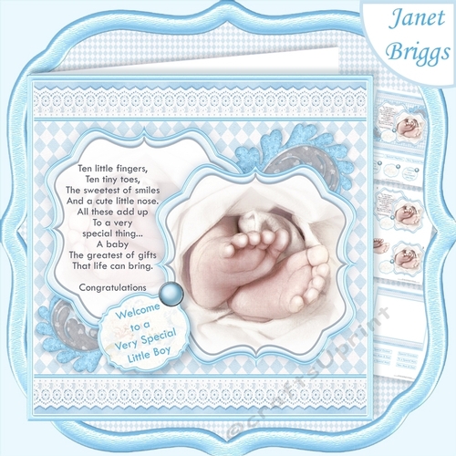 BABY TOES & VERSE Blue New Baby Boy 7.5 Decoupage & Insert Mini Kit