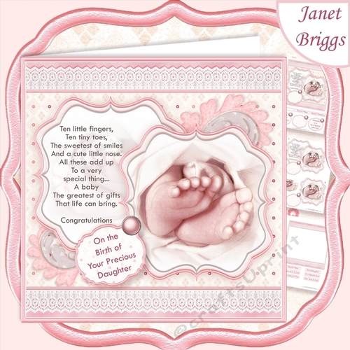 BABY TOES & VERSE Pink New Baby Girl 7.5 Decoupage & Insert Mini Kit