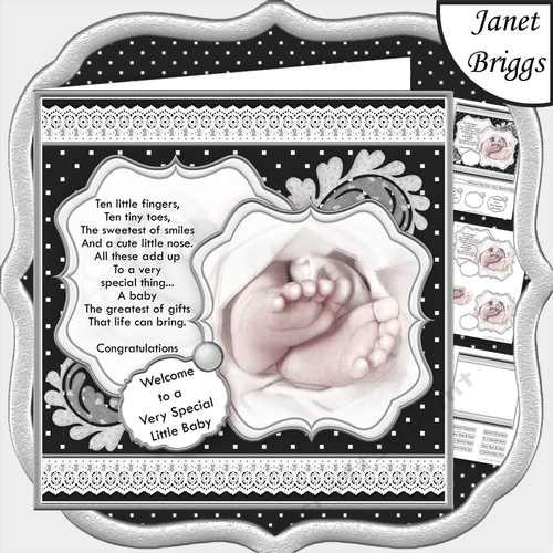BABY TOES & VERSE Contemporary Black & White 7.5 Decoupage Kit