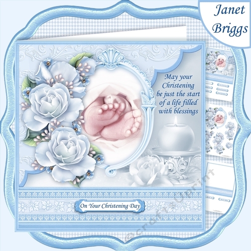 CHRISTENING BOY TOES & ROSES Blue 7.5 Decoupage & Insert Kit