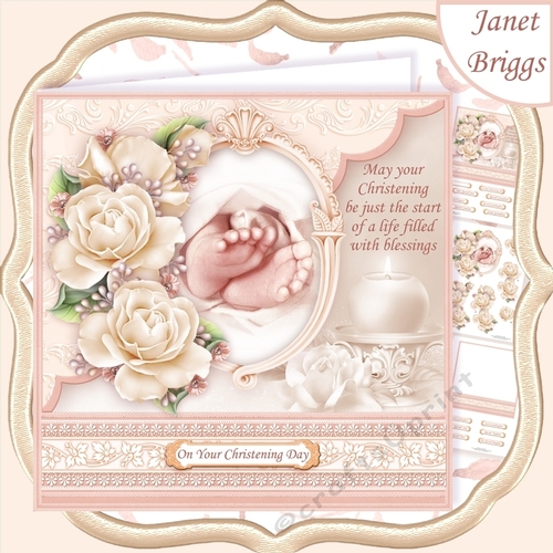 CHRISTENING TOES & ROSES Ivory 7.5 Decoupage & Insert Kit