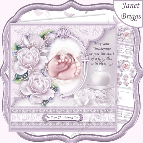 CHRISTENING TOES & ROSES Lavender 7.5 Decoupage & Insert Kit