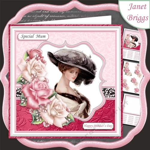 VINTAGE LADY IN HAT & ROSES 7.5 Decoupage & Insert Mini Kit