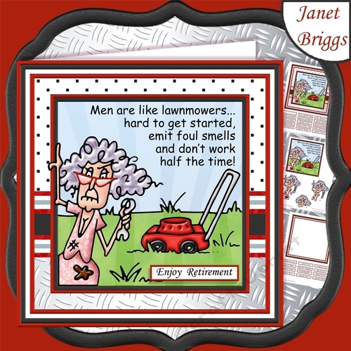 STELLA & LAWNMOWERS  7.5 Humorous Decoupage & Insert Mini Kit