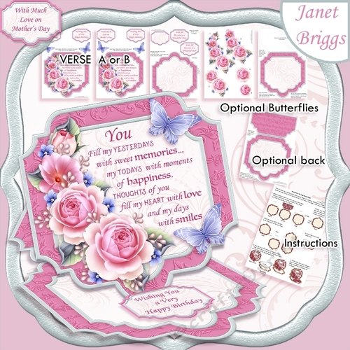 PASTEL ROSE Large Easel Card Decoupage 7.7 Birthday or Mothers Day