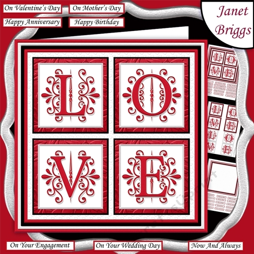 RED LOVE SQUARES All Occasions 7.5 Quick Layer Card & Insert