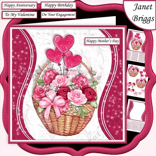 PINK ROSE BASKET 7.5 Decoupage & Insert Mini Kit All Occasions