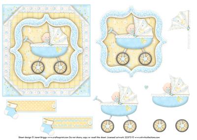 New Baby Boy in Pram Decoupage