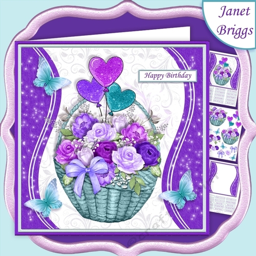 PURPLE ROSE BASKET 7.5 Decoupage & Insert Mini Kit All Occasions
