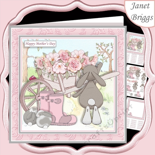 BUNNY & WHEELBARROW 7.5 Decoupage & Insert Mini Kit Various Occasions