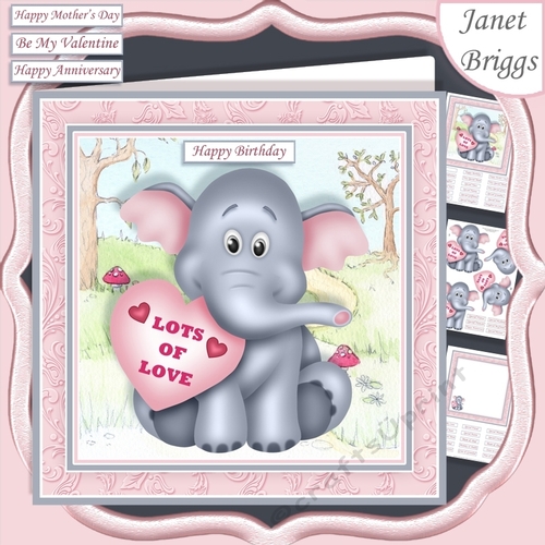 ELEPHANT & HEART 7.5 Decoupage & Insert Mini Kit All Occasions