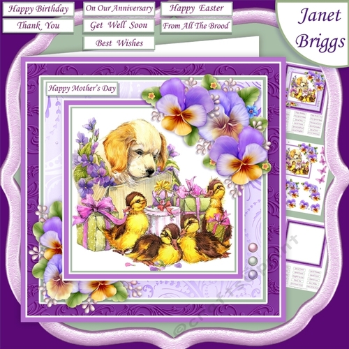 PUPPY DUCKLINGS & PANSIES 7.5 Decoupage & Insert Mini Kit