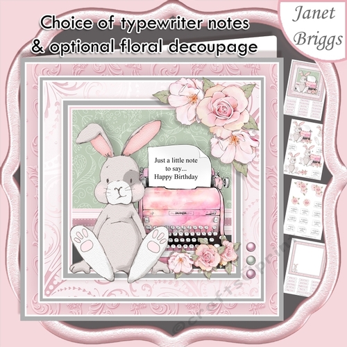 BUNNY & TYPEWRITER 7.5 Decoupage & Insert All Occasions Mini Kit
