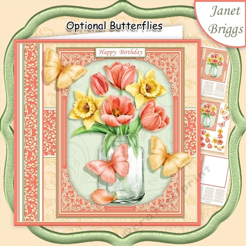 JAR OF DAFFODILS & TULIPS 7.5 Decoupage & Insert Kit All Occasions