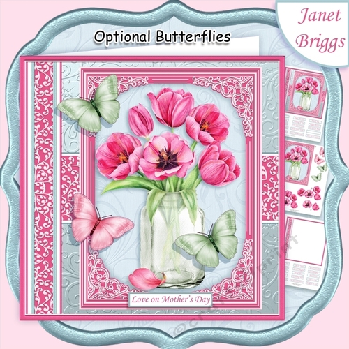 JAR OF PINK TULIPS 7.5 Decoupage & Insert Kit All Occasions