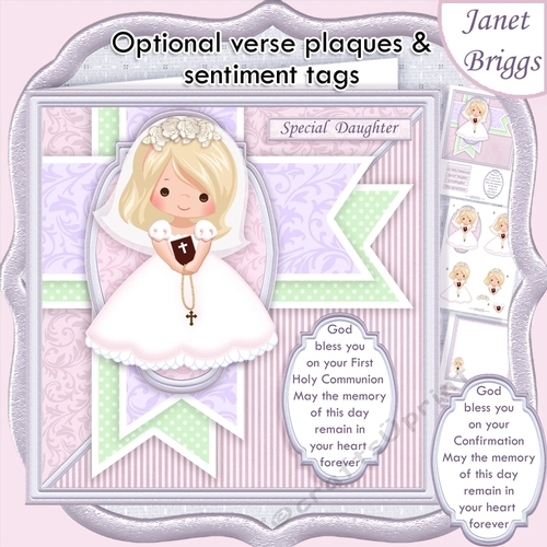 1ST HOLY COMMUNION or CONFIRMATION Blonde Girl & Verse 7.5 Decoupage & Insert Mini Kit