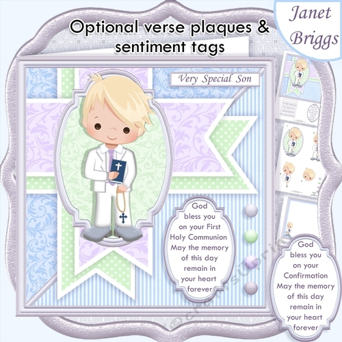 1ST HOLY COMMUNION or CONFIRMATION Blonde Boy & Verse 7.5 Decoupage & Insert Mini Kit