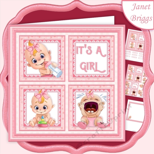 NEW BABY ITS A GIRL SQUARES 7.5 Decoupage & Insert Mini Kit
