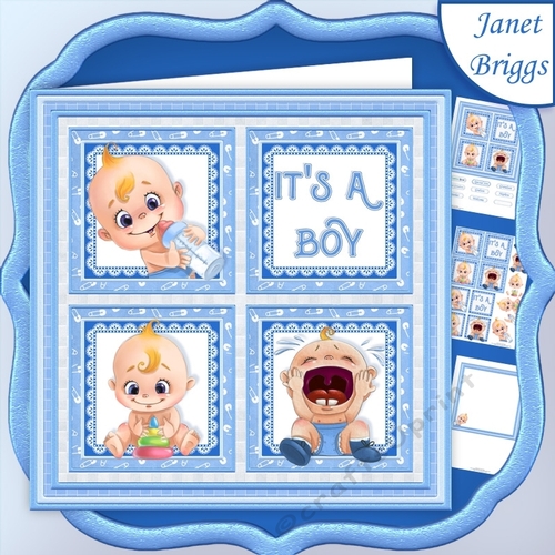 NEW BABY ITS A BOY SQUARES 7.5 Decoupage & Insert Mini Kit