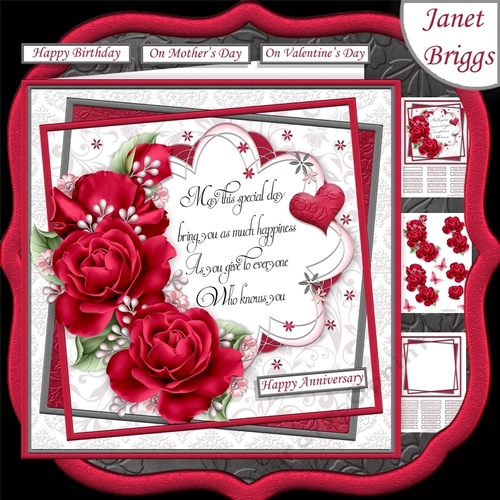 DEEP PINK ROSES & VERSE 7.5 Decoupage & Insert Kit