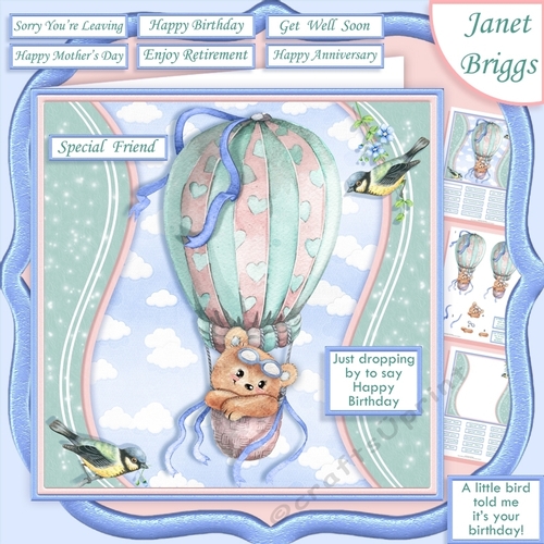 BEAR IN HOT AIR BALLOON 7.5 Decoupage & Insert Kit