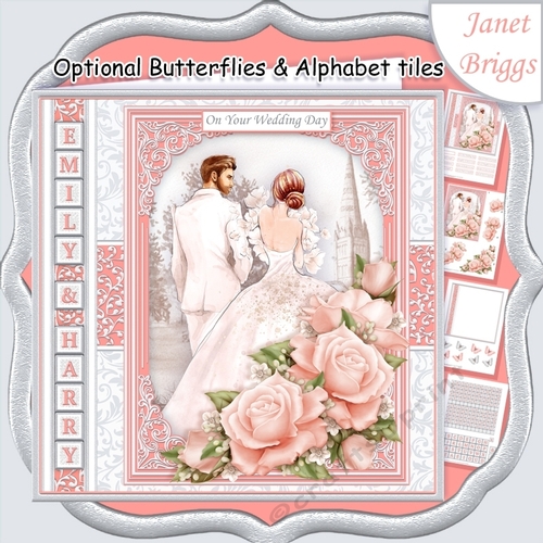 WEDDING DAY BRIDE & GROOM Coral Grey 7.5 Decoupage & Insert Kit