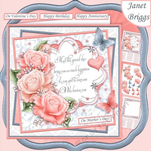 CORAL & GREY ROSES & VERSE 7.5 Decoupage & Insert Kit