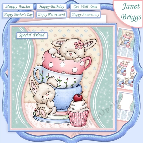 AFTERNOON BUNNY TEA 7.5 Decoupage & Insert Mini Kit
