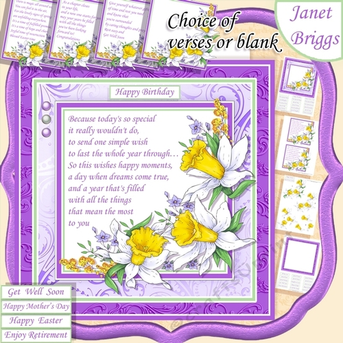 DAFFODILS & VARIOUS VERSES Many Occasions 7.5 Decoupage & Insert Kit